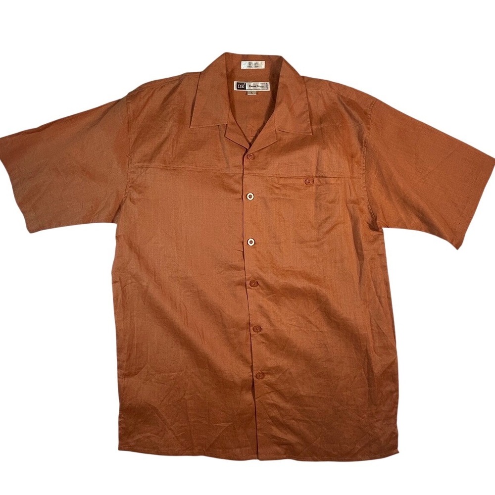 Daniel Ellissa Mens Large Burnt Orange 100% Linen Short Sleeve Camp Shirt L